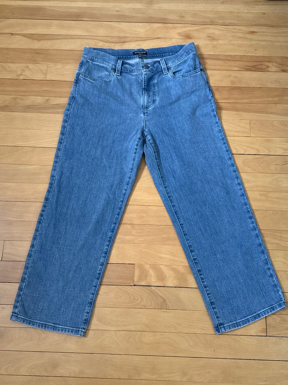 Eileen Fisher Petite Small Mid Rise Light Wash Wide Leg Jeans